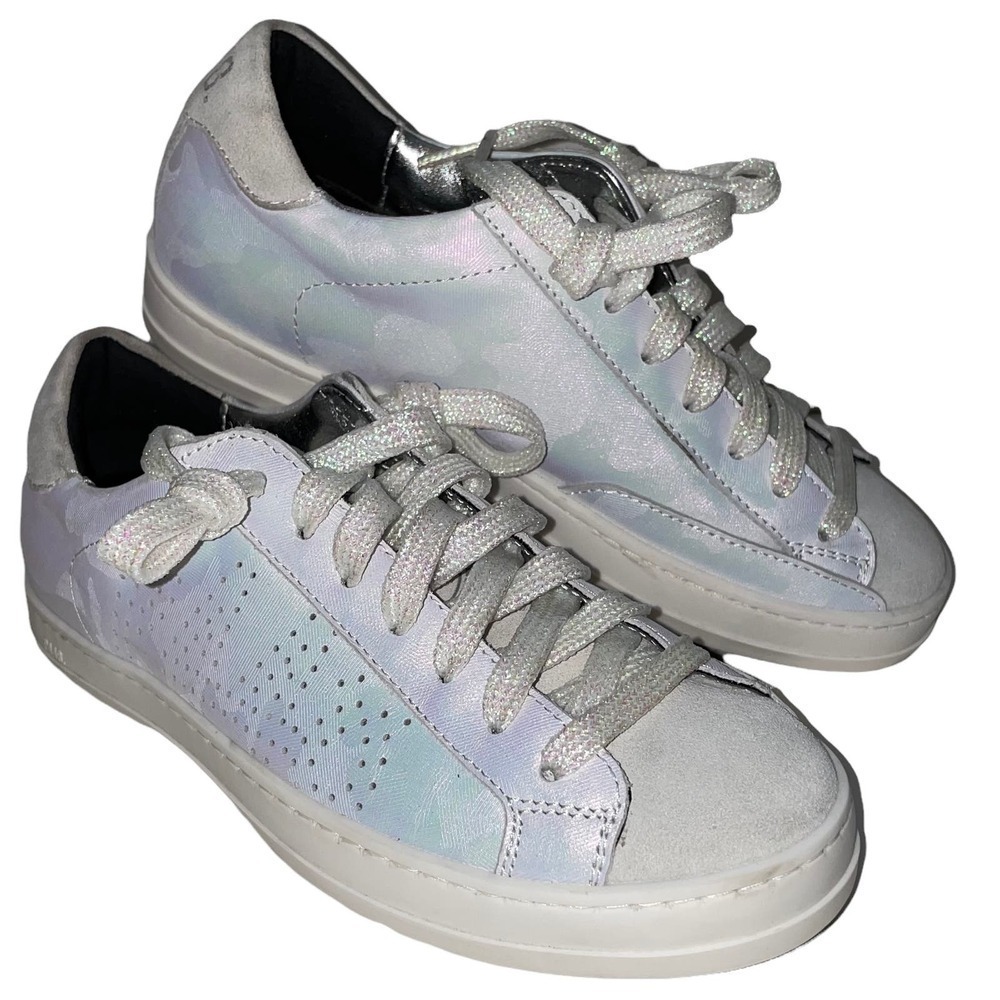 p448 Rare Silver White Iridescent Camo Design Sneaker Size 5-5.5
